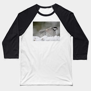 Chickadee in flight Baseball T-Shirt